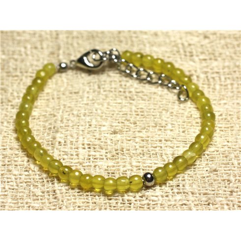 Bracelet Argent 925 et Pierre semi précieuse Jade Olive 4mm