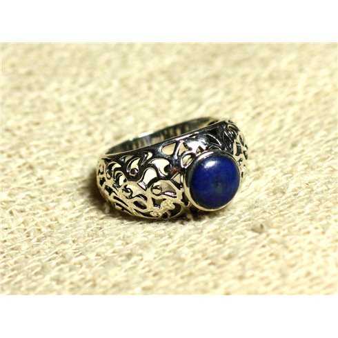 N112 - Bague Argent 925 et Pierre Filigrane Arabesques - Lapis Lazuli Rond 8mm 