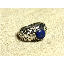 N112 - 925 Silver Ring and Arabesque Filigree Stone - Lapis Lazuli Round 8mm 