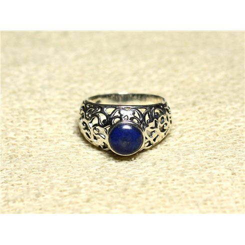 N112 - Bague Argent 925 et Pierre Filigrane Arabesques - Lapis Lazuli Rond 8mm 
