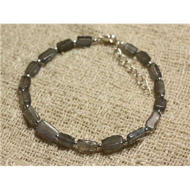 Bracelet Argent 925 et Labradorite Rectangles 6-9mm