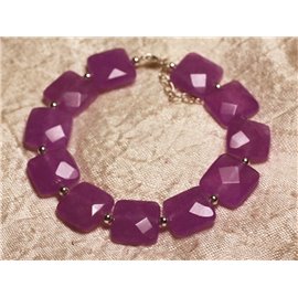 Bracelet 925 Silver and Stone - Jade Purple Pink Faceted Squares 14mm