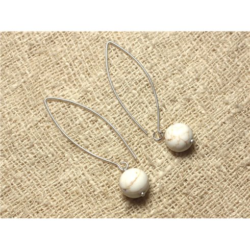 Boucles d'Oreilles Argent 925 et Pierre - Magnésite 10mm 
