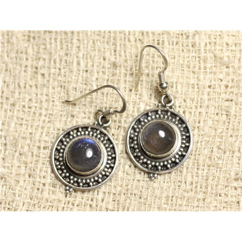 BO209 - Boucles d'Oreilles Argent 925 et Pierre - Labradorite Ronds 8mm 