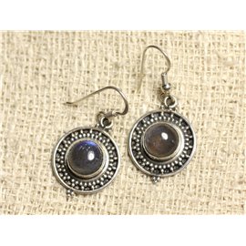 BO209 - 925 Silver and Stone Earrings - Labradorite Round 8mm 
