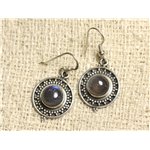 BO209 - Boucles d'Oreilles Argent 925 et Pierre - Labradorite Ronds 8mm 