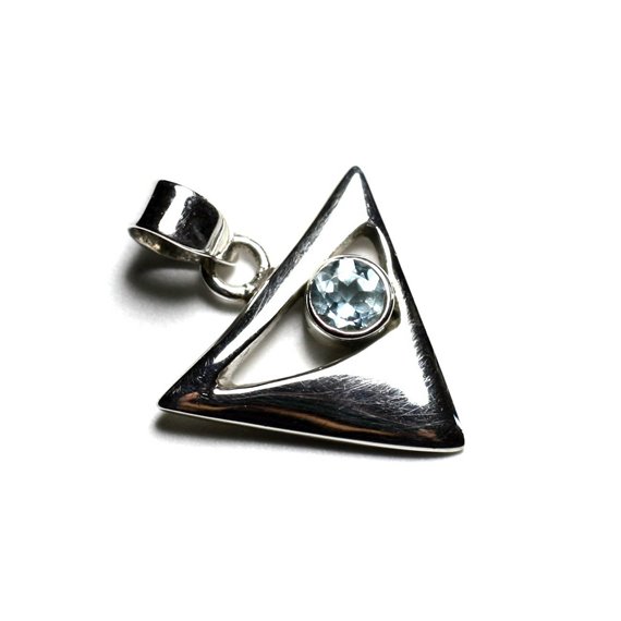 PE112 - Pendentif Argent 925 et Pierre - Triangle 20mm Topaze Bleue 