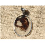 N3 - Pendentif Argent 925 et Pierre - Quartz Dendritique Ovale 38x25mm 