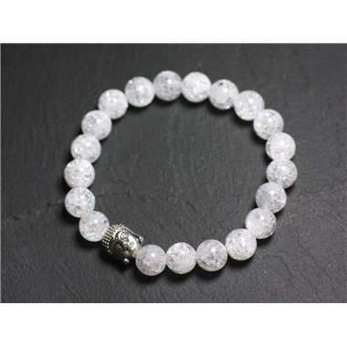 Bracelet Bouddha et Pierre semi précieuse - Cristal de Roche Quartz craquelé 