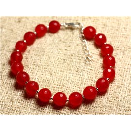 Bracciale in Argento 925 e Pietra - Giada Rossa Sfaccettata 8mm 