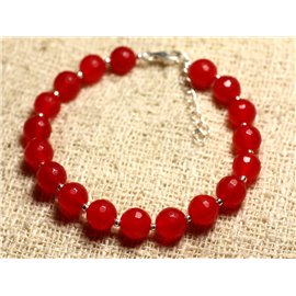Bracelet 925 Silver and Stone - Faceted Red Jade 8mm 