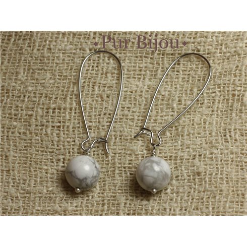 Boucles d'Oreilles Pierre Semi précieuse - Howlite 10mm