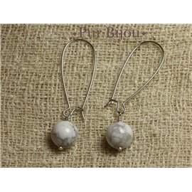 Boucles d'Oreilles Pierre Semi précieuse - Howlite 10mm Boucles d'Oreilles Pierre Semi précieuse - Howlite 10mm