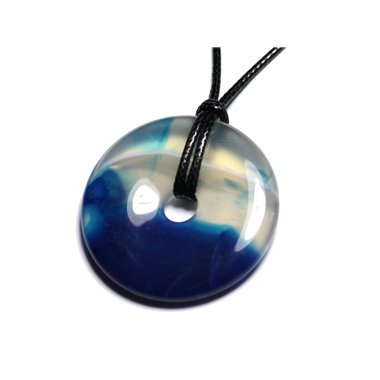 Collier Pendentif en Pierre - Agate Bleue Donut Pi 40mm 