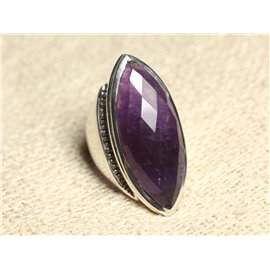 N348 - 925 Sterling Silber Facettierter Marquise Amethyst Ring 34x14mm 