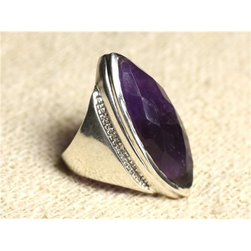 N348 - Bague Argent 925 Améthyste facettée Marquise 34x14mm