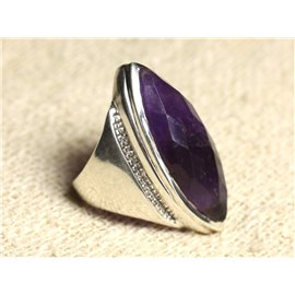 N348 - Bague Argent 925 Améthyste facettée Marquise 34x14mm  N348 - Bague Argent 925 Améthyste facettée Marquise 34x14mm