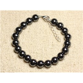 Pulsera Plata 925 y Piedra - Bolas Hematites 8mm 