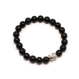 Boeddha armband en halfedelsteen - Mat mat zwarte onyx 8mm lijn 