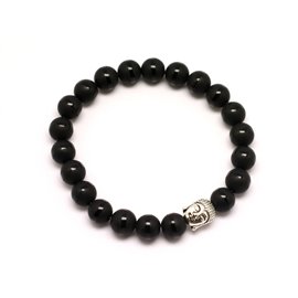 Buddha bracelet and semi-precious stone - Frosted matt black onyx 8mm line 