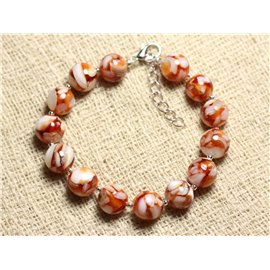 Pulsera Plata 925 Nácar y Resina 10mm Naranja y Blanco 