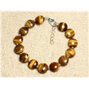 Bracelet Argent 925 et Pierre - Oeil de Tigre Palets 10mm 