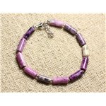 Bracelet Argent 925 et Pierre - Sugilite Tubes 10x5mm 