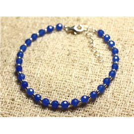 Bracciale in Argento 925 e Pietra - Giada Blu Sfaccettata 4mm 