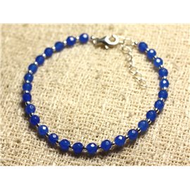 Bracelet 925 Silver and Stone - Faceted Blue Jade 4mm 