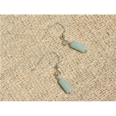 Boucles d'Oreilles Argent 925 - Amazonite Tubes 9mm 