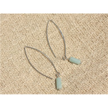 Boucles d'Oreilles Argent 925 - Amazonite Tubes 9mm 