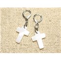 Boucles d'Oreilles Nacre Croix 22mm Blanc ou Couleurs au choix 