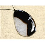 Collier Pendentif en Pierre - Agate et Quartz Noir et Blanc Goutte 64mm N5 