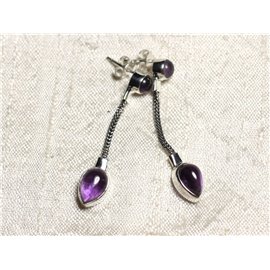 BO240 - Boucles d'Oreilles Argent 925 et Pierre Améthyste Pendantes Chaîne 45mm  BO240 - Boucles d'Oreilles Argent 925 et Pierre Améthyste Pendantes Chaîne 45mm