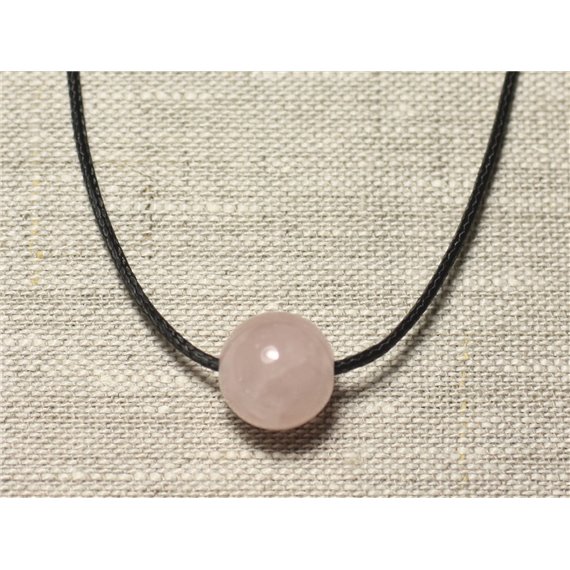 Collier Pendentif Pierre semi précieuse - Quartz Rose Boule 14mm 