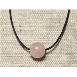 Collana con pendente in pietra semipreziosa - sfera in quarzo rosa 14 mm 
