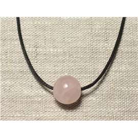 Collier Pendentif Pierre semi précieuse - Quartz Rose Boule 14mm 