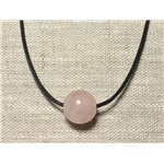 Collier Pendentif Pierre semi précieuse - Quartz Rose Boule 14mm 