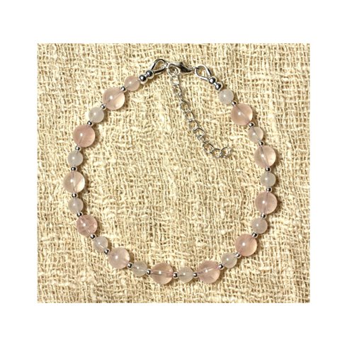 Bracelet en Quartz Rose 4 et 6 mm et Perles d'Argent 925 
