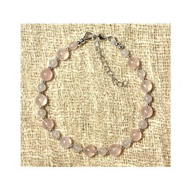 Armband aus Rosenquarz 4 und 6 mm und Silberperlen 925 