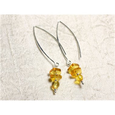 Boucles d'oreilles argent 925 Longs crochets et Ambre naturelle Miel 6-9mm 