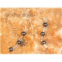 Boucles d'Oreilles Argent 925 et Pierre - Hématite 4mm