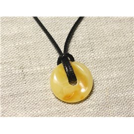 N2 - Natural Amber Stone Pendant Necklace Donut Pi 21mm 