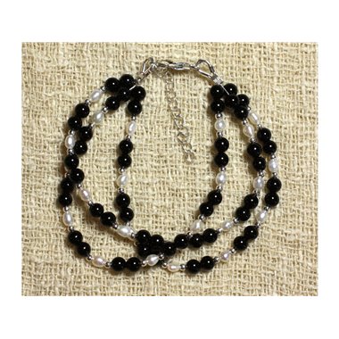 Bracelet Argent 925 - Onyx Noir et Perles de Culture
