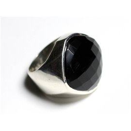 N223 - 925 Sterling Silver and Stone Ring - Onyx Faceted Losange 23mm 