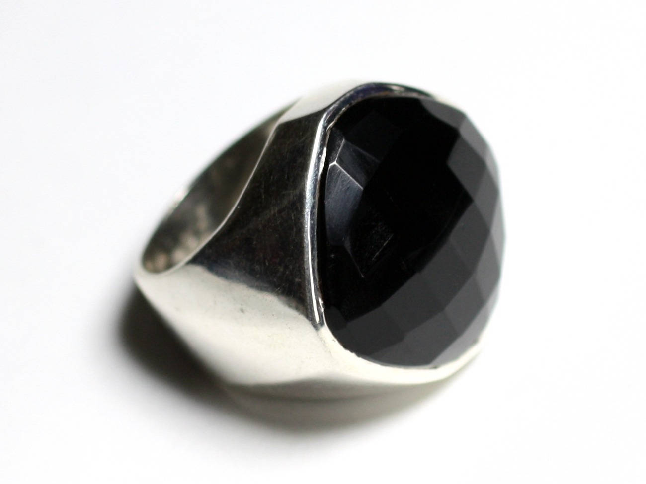N223 - Bague Argent 925 et Pierre - Onyx Losange Facetté 23mm 