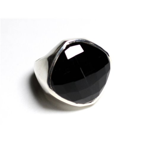 N223 - Bague Argent 925 et Pierre - Onyx Losange Facetté 23mm