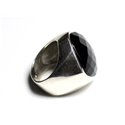 N223 - Bague Argent 925 et Pierre - Onyx Losange Facetté 23mm 