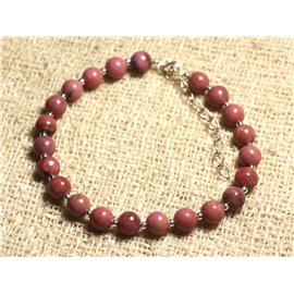 Bracelet Silver 925 and Stone - Rhodonite 6mm 