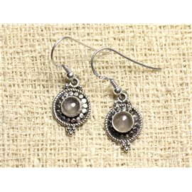 BO210 - Silver 925 Circles 19mm Rose Quartz Earrings 